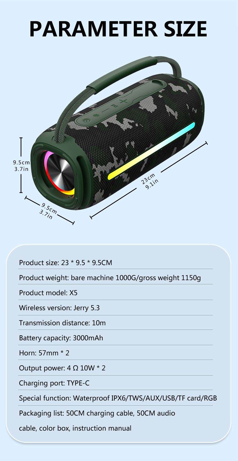 2025 Bluetooth Wireless Outdoor-Lautsprecher RGB Farbe Wasserdicht Tragbarer Hochleistungslautsprecher_voghion.com