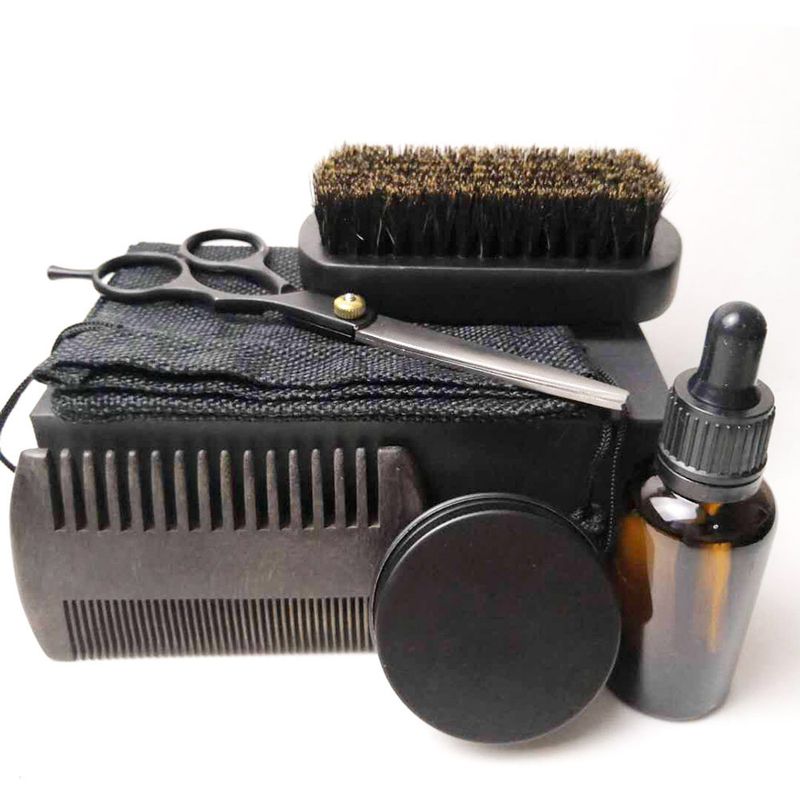 Shaving & Hair Removal Brush beard styling beard cream beard oil beard set double sided comb beard brush black beard cream scissors_voghion.com