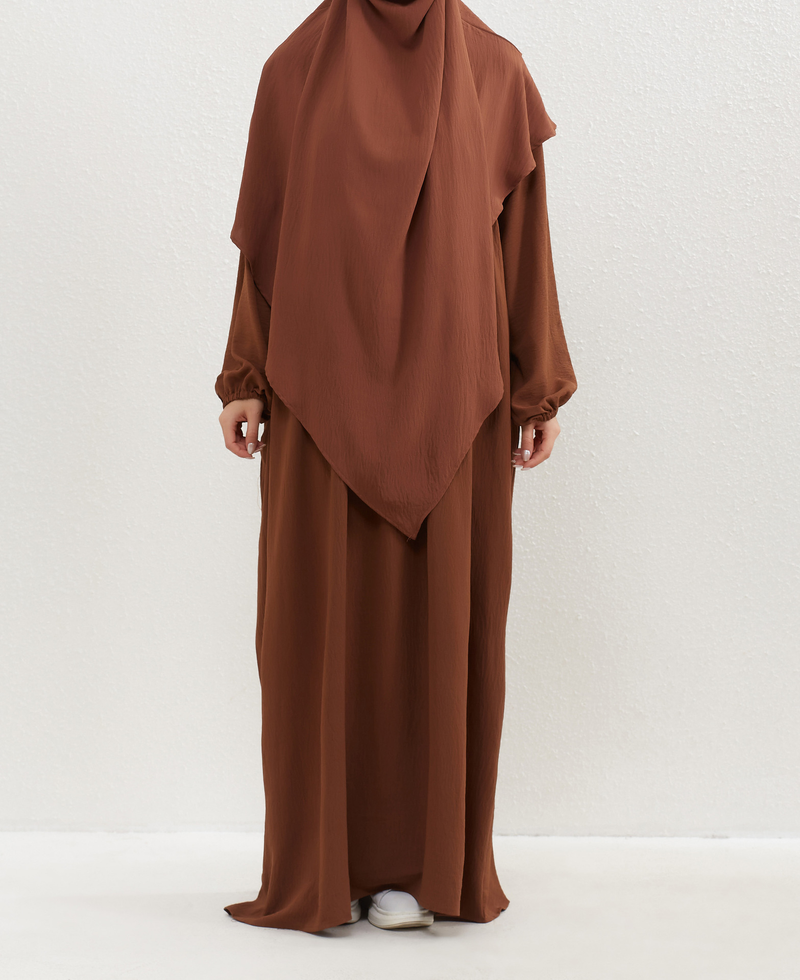Women's Clothing Two Piece Set Solid Color Headscarf Robe Dress Ethnic Style_voghion.com