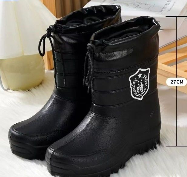 Glide Wholele Winter Fleecegefütterte, warme, leichte, wasserdichte, EVA-integrierte Unisex-Regenstiefel aus Baumwolle, mittelhoch_voghion.com