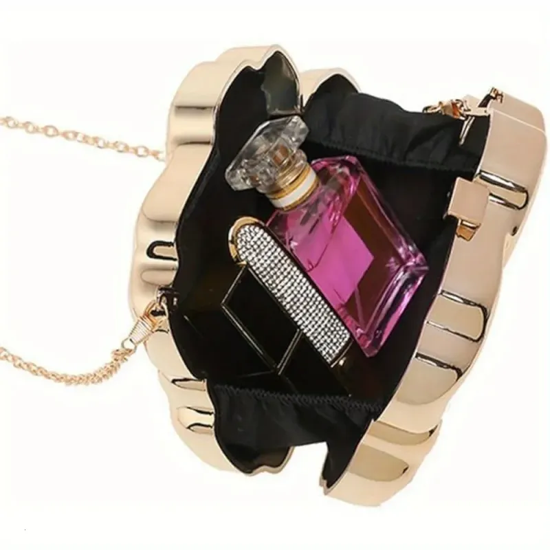 1 borsa a tracolla in acrilico floreale color oro rosa con ciondolo a forma di mughetto, in PVC, con fibbia magnetica, tinta unita e lucida_voghion.com