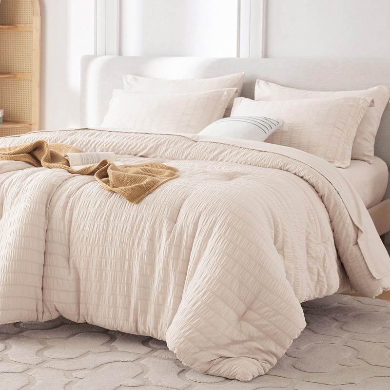 Steppdeckenset, schwarzes, atmungsaktives Seersucker-Bettdeckenset in Queen-Size-Größe, 3-teiliges Ganzjahres-Bettwäscheset als Daunenalternative_voghion.com