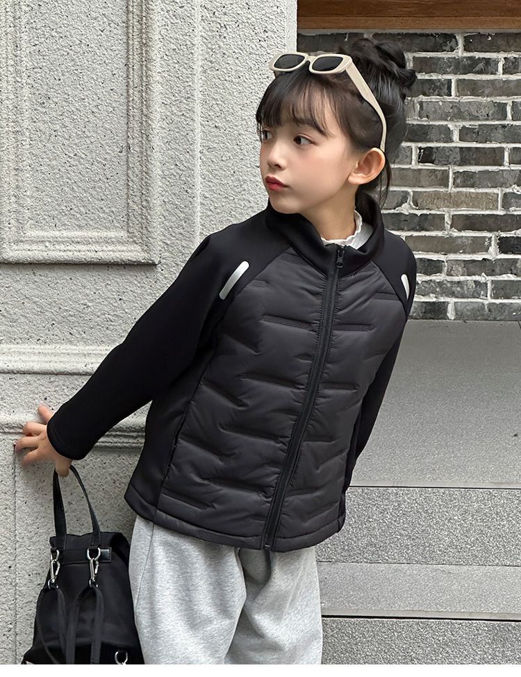 Kids' Sherpa-Lined Puffer Jacket - Winter & Spring Warm Zip-Up Coat With Stand Collar, Lightweight Quilted Outerwear For Boys & Girls (100-170cm)_voghion.com