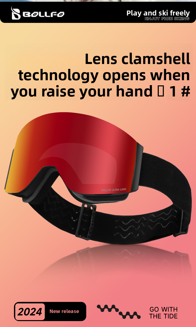 BOLLFO Smart Color Changing Magnetic Flip Ski Double Layer Anti-Fog Protective Glasses For Men And Women Winter_voghion.com