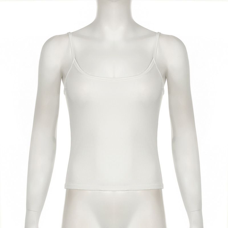 Streetstyle Einfarbig Basic Schulter Square Neck Inner Tank Top Sommer Einteiler Außen Slim Strap_voghion.com