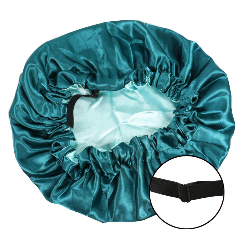 Berretto da notte in seta da donna, berretto nero in raso riccio, fibbia giapponese, regolabile, traspirante, caldo, rotondo_voghion.com