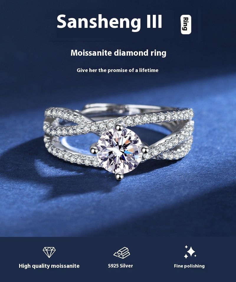 S Saf Gümüş Kadın Mosang Taş Açılış Mikro Set Daireler Üç Nesil Yaşar D Renk Bir Karat Boş Yüzük Bandı_voghion.com