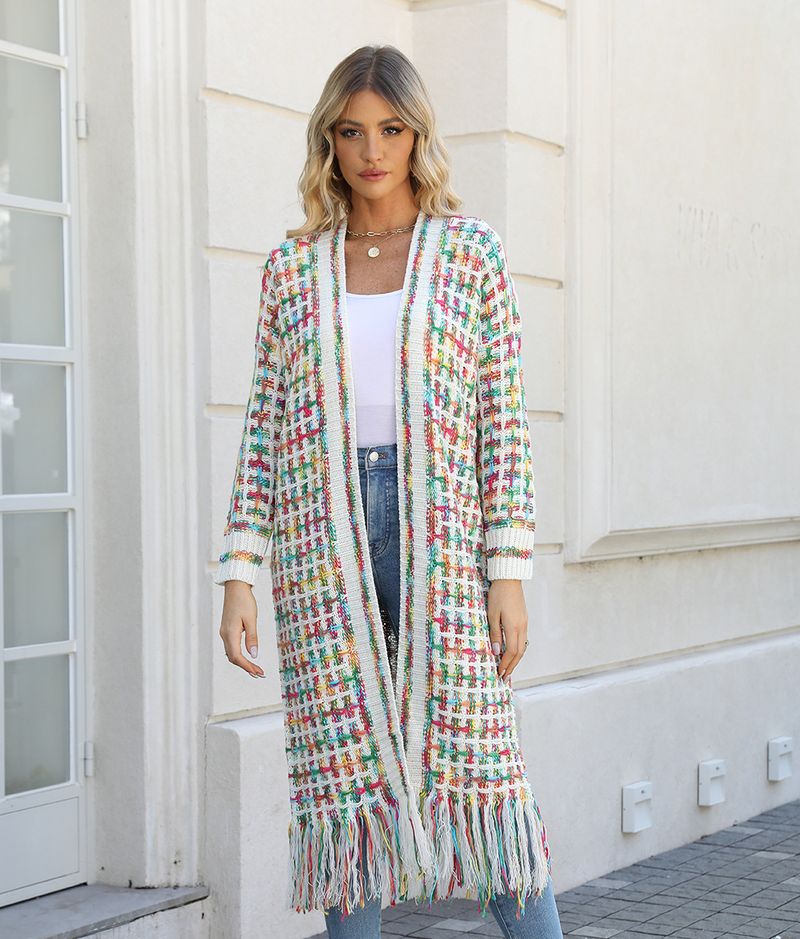 K New Plus Size Long Cardigan With Tassels; Women's Hot Style._voghion.com