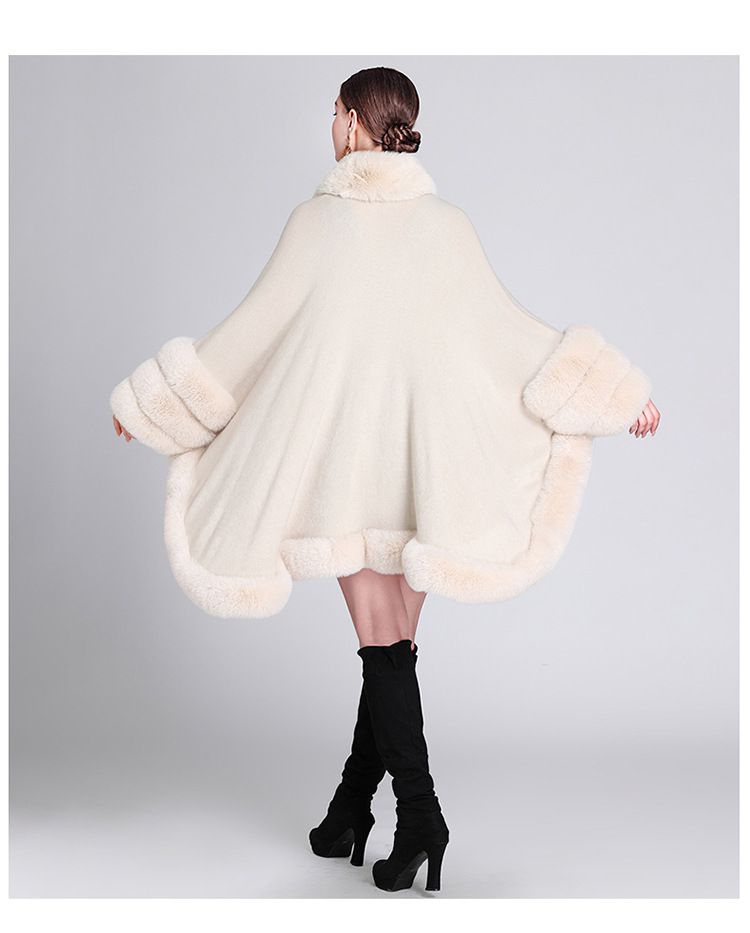 Pelerină cu guler de blană, cardigan tricotat lejer, mărime plus, pelerină pentru femei_voghion.com