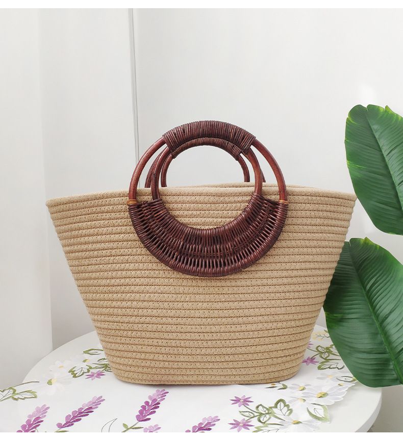 Rattan Griff Retro Mond Stroh Tasche Große Kapazität Baumwolle Seil Gewebt Tasche Ins Neue Modelle_voghion.com