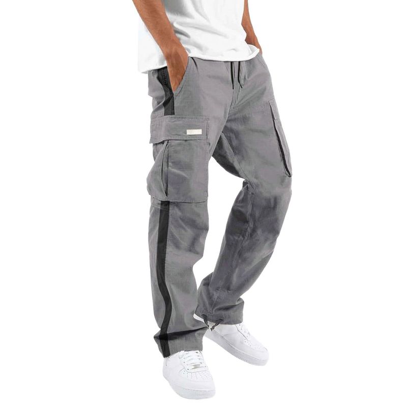 Pantaloni cargo da uomo nuovi, primavera-autunno 2025, con coulisse e design a blocchi di colore_voghion.com