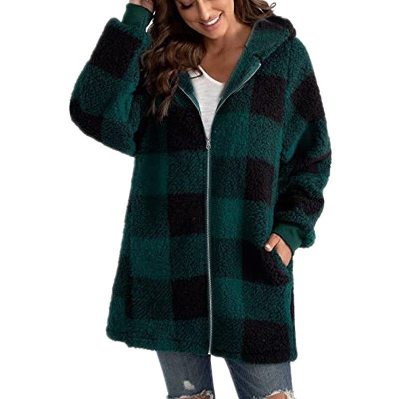 Manteau en peluche européen et américain pour femmes 2024 Nouveau manteau ample à manches longues à capuche avec fermeture éclair et poche_voghion.com