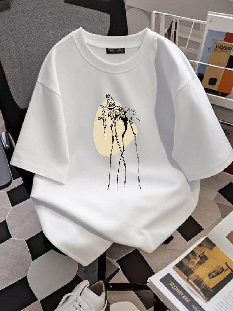 Salvador Dali Elefante Disegno Lineare (1948) Opera d'Arte T-shirt Grafica Uomo Unisex Abbigliamento Firmato Versatile Streetwear Comodo Casual Elasticizzato_voghion.com