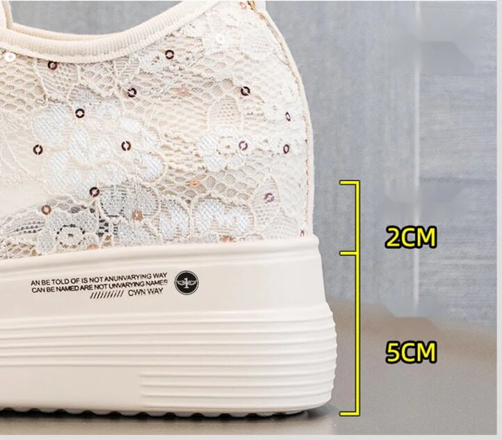 Lace Mesh Atmungsaktive Innen Erhöhte Fischer Damen Dicke Sohle, Dünne Hohl Stoff Schuhe, Casual Und_voghion.com