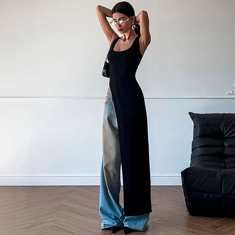 2024. gada vasaras personalizēts apģērbs Slim Fit kleita ar dalītām plecu lencītēm Street Trend U veida kakla dizaina tops_voghion.com