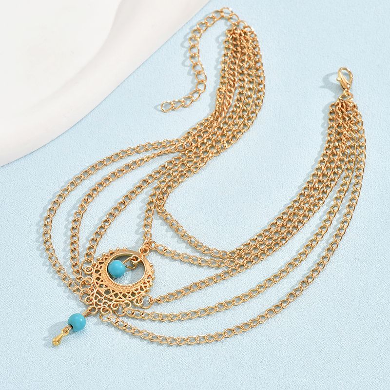 Bohemian Retro Ethnic Women's Anklet Body Chain Stacked Wearing Luxury High-end Hollow Turquoise Water Drop Anklet Foot Decoration_voghion.com