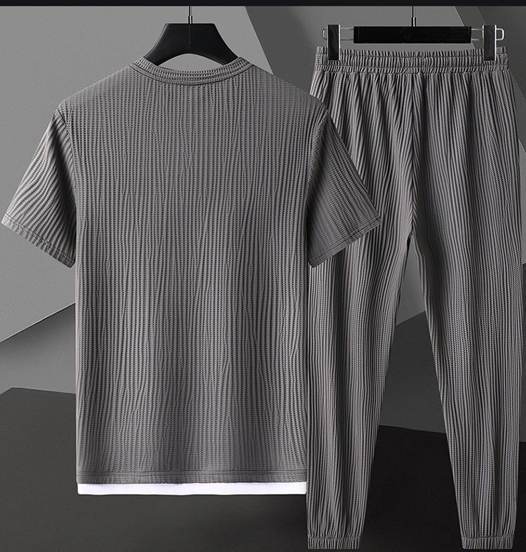 Sommer-Sport-Set in Übergröße, High-End, lässig, atmungsaktiv, elastisch, schnelltrocknend, ultradünn, kurzärmlig_voghion.com