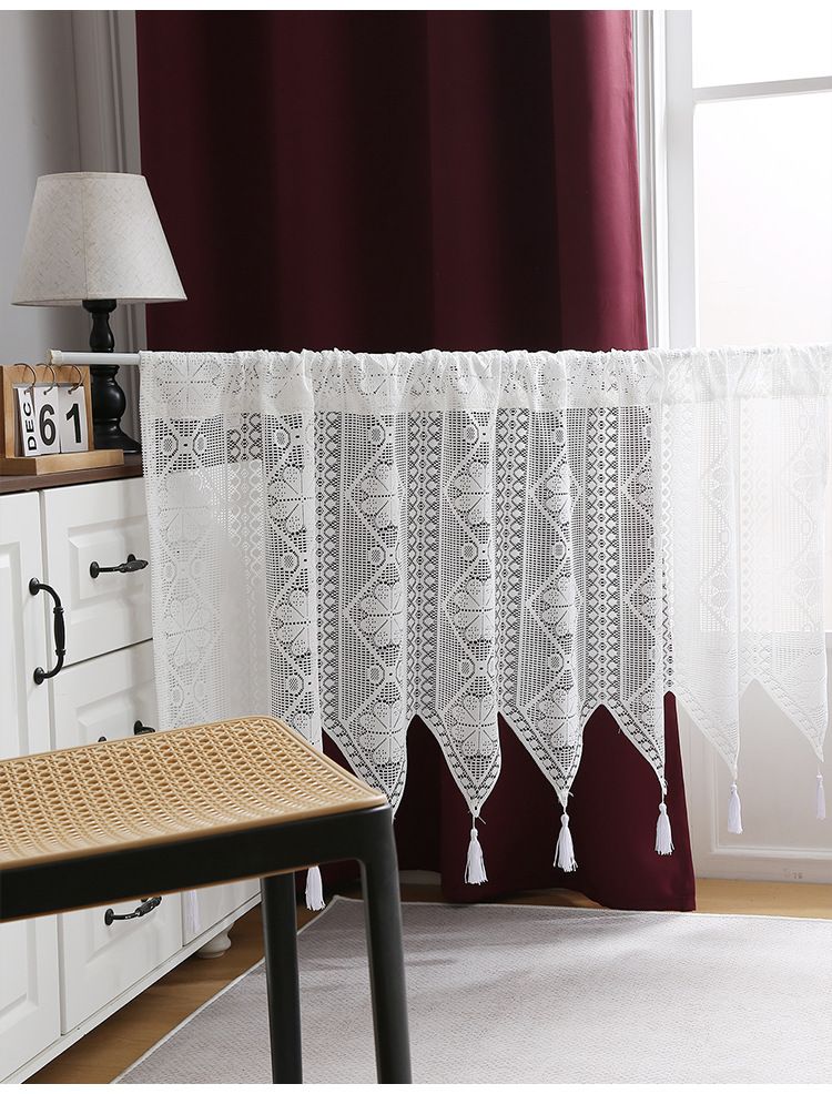 Polyester Lace Door Curtains With Stripe & Floral Pattern, Semi-Sheer Window Drapes For Living Room Bedroom Dining Room, American Style Home Decor_voghion.com