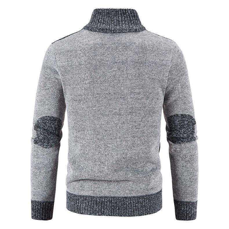 Men's plus-size sweater coat with fleece and thickening stand collar cardigan_voghion.com