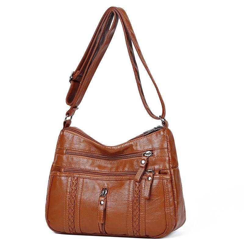 Borsa a tracolla leggera semplice da mamma, casual, in morbida pelle, lavata, nuova, grande capacità, 2024_voghion.com
