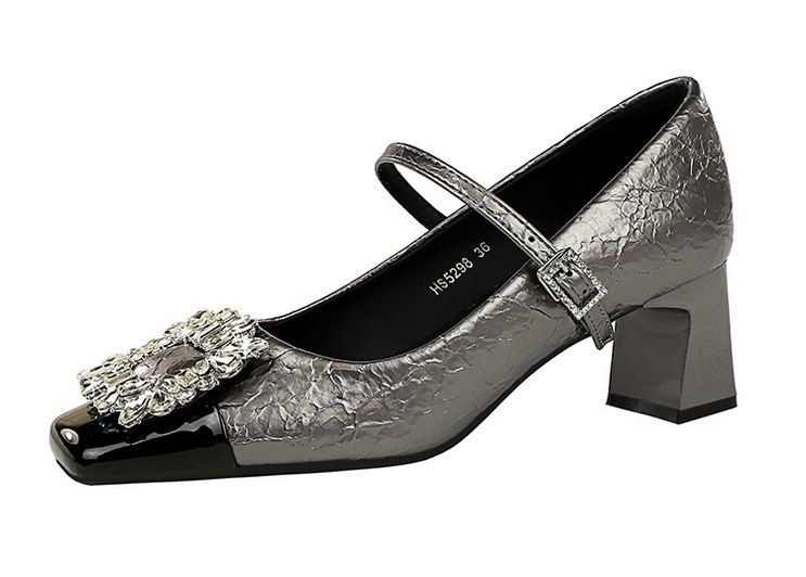Damenschuhe Mary Jane Crack Stitching Commuter High Heels Mittlerer Absatz Dicker Absatz Quadratischer Kopf Einzelschuhe_voghion.com