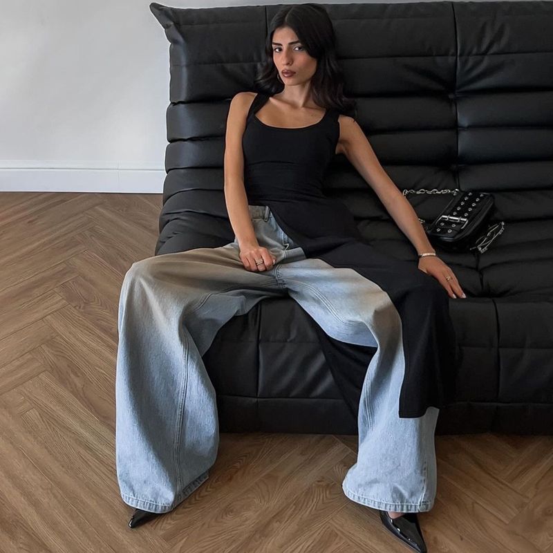 2024. gada vasaras personalizēts apģērbs Slim Fit kleita ar dalītām plecu lencītēm Street Trend U veida kakla dizaina tops_voghion.com