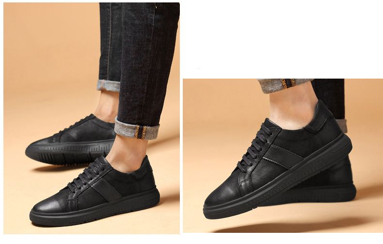 Men's Round Head Two-layer Cowhide Retro Men's Shallow Mouth Front Strap-up Flat Heel Board Shoes Men's Sports Shoes_voghion.com