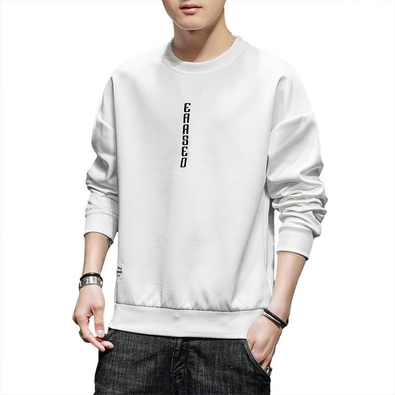 Spring and Autumn Men's Korean Edition Trendy Round Neck Letter Embroidered Drop Shoulder Loose Casual Long sleeved_voghion.com