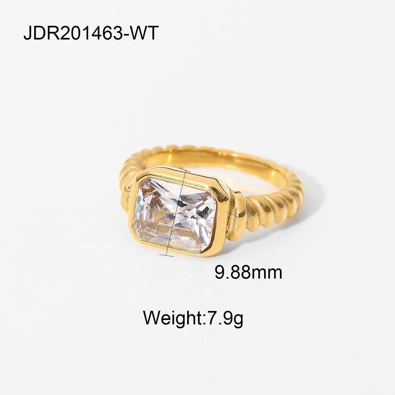 Anello rettangolare in zircone rosa smeraldo in acciaio inossidabile, gioielli con anello a spirale attorcigliato croissant da donna_voghion.com
