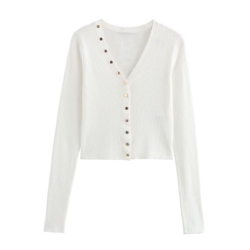 Abbigliamento donna 2024 autunno e inverno nuova moda di strada scollo a V decorazione con bottoni stile corto aperto_voghion.com