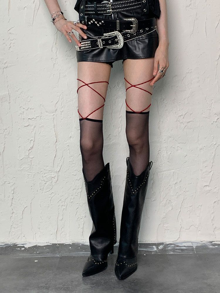 Bokoor Pozi Wine | Legare le linee sexy sopra il ginocchio Y2k Millennium Punk Shibuya Spicy Girl Light Asian Personality Trend_voghion.com