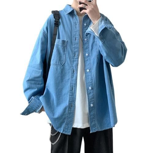 Camicia casual alla moda, manica lunga, edizione coreana, minimalista, in denim, primavera e autunno 2025, personalizzata, coppia_voghion.com