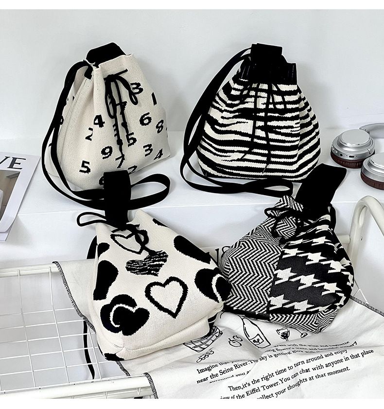 Borsa a secchiello in lana lavorata a maglia Borsa a mano Borsa a tracolla per studenti Borsa a tracolla per ragazze_voghion.com