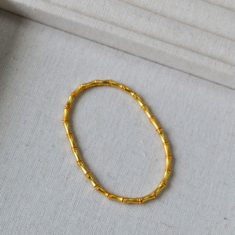 China-Chic New Chinese Popular Literature And Art Brass Ancient Gold Plated Frosted Bamboo Knot Elastic Bracelet Rising_voghion.com