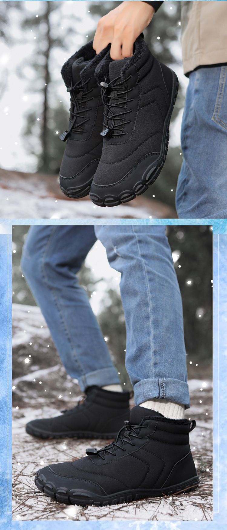HerrenschuheWinter-Fünf-Finger-Baumwollschuhe für Männer und Frauen Hohe Schneestiefel Plus Samtverdickte Warme Rutschfeste Wasserabweisende Wanderschuhe_voghion.com