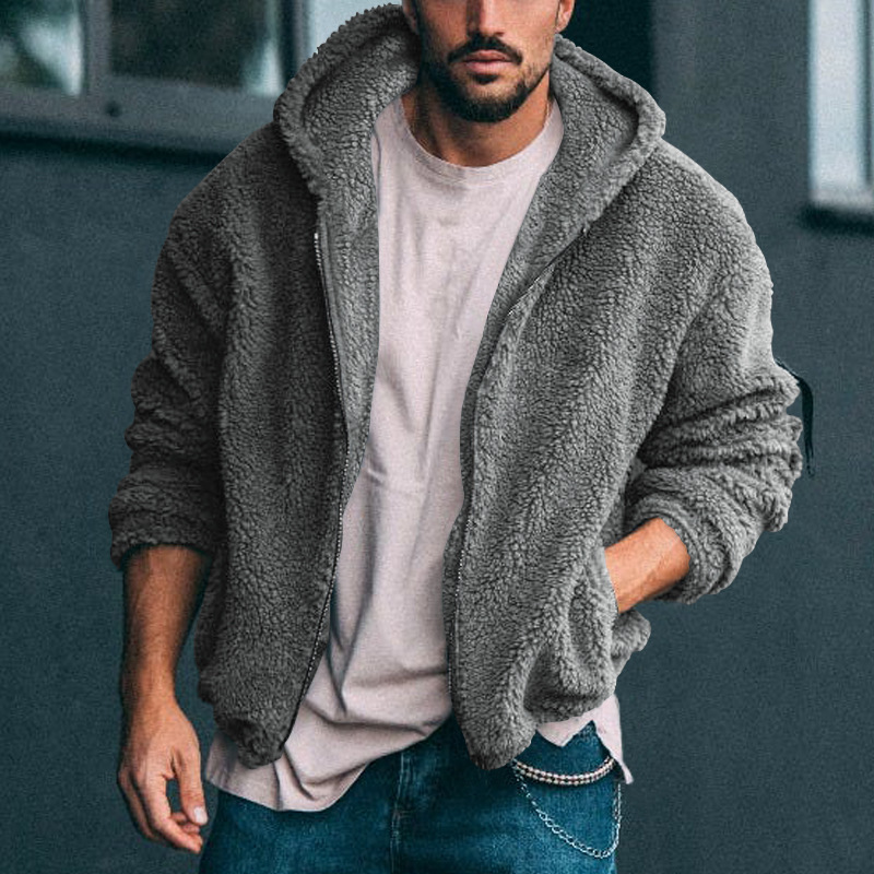 Men's wear thermal jacket double sided arctic fleece hooded zipper jacket_voghion.com