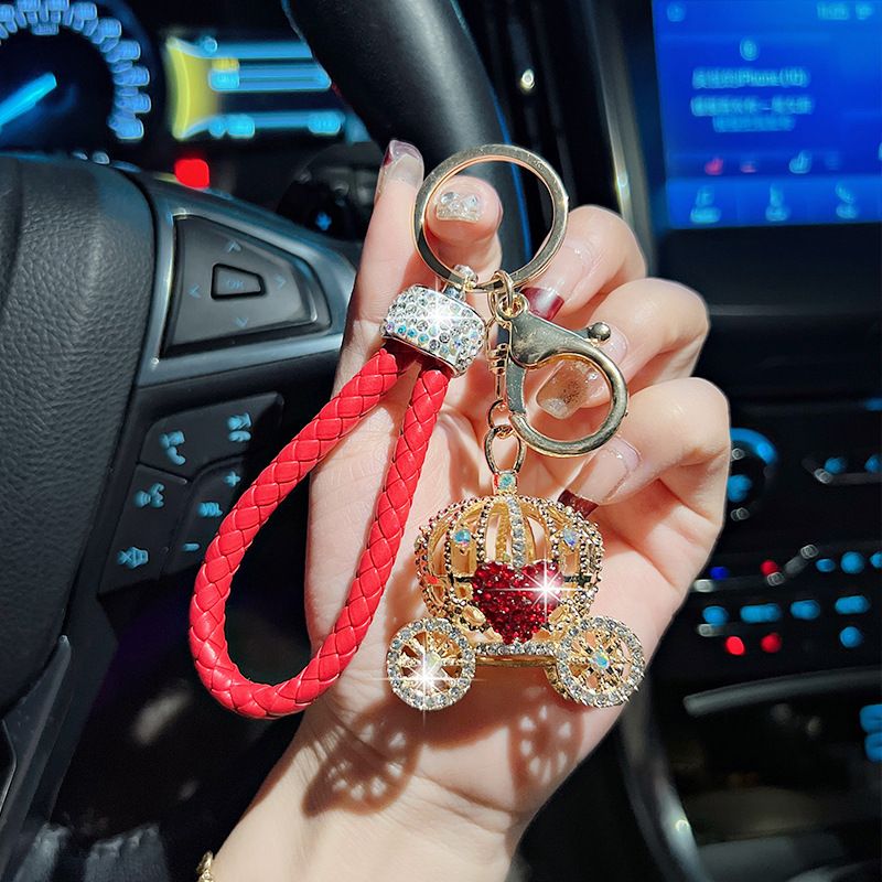 Portachiavi in lega di moda con ciondolo semplice per borsa, ciondolo creativo in pelle con zucca e strass per auto_voghion.com