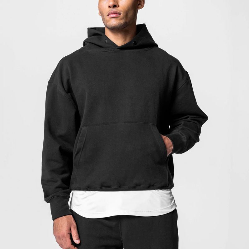 Schwerer Kapuzenpullover für Herren – Übergroße Passform, Design mit überschnittenen Schultern, Baumwollmischgewebe für Fitnessstudio, Laufen und Freizeit_voghion.com