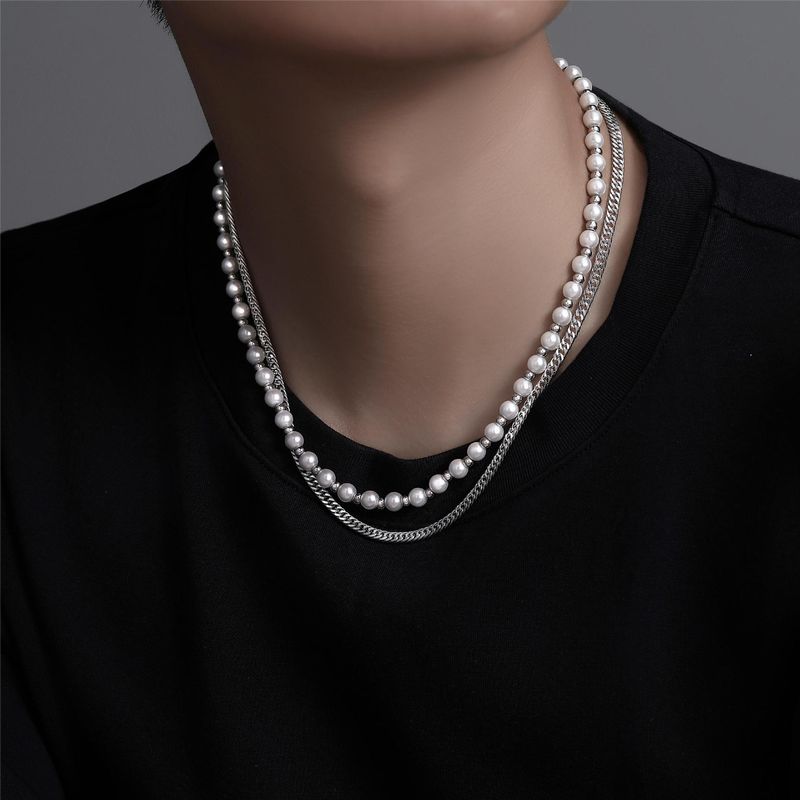 Hip Hop Trendy Doppelschicht-Perlenkette für Männer und Frauen Ins Cold Style Design Persönlichkeit Halskette Paar Accessoires_voghion.com