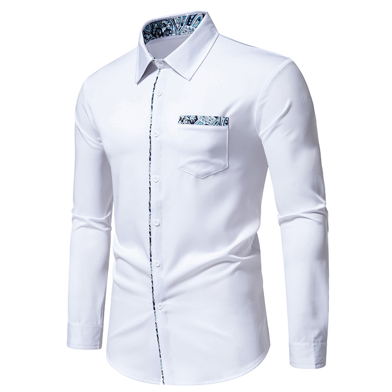 Abbigliamento da uomo Camicia da uomo a maniche lunghe color fiore di anacardi con colletto triangolare, camicia casual slim da uomo_voghion.com