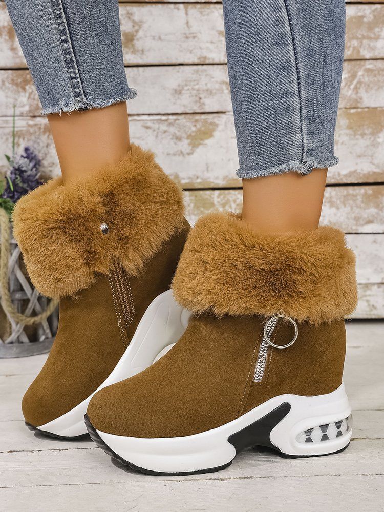 Women Ankle Boots Autumn Winter Short Boots Snow Winter New Comfortable Sports Casual Cotton Platform Wedge Thick Sole Fleece Lined Short Boots For W_voghion.com
