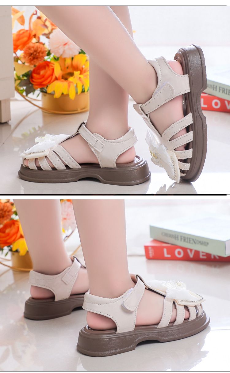 Sandales d'été pour filles, nouvelles chaussures 2024: chaussures de princesse à semelle souple pour grands enfants, chaussures de plage antidérapantes avec bout nœud_voghion.com