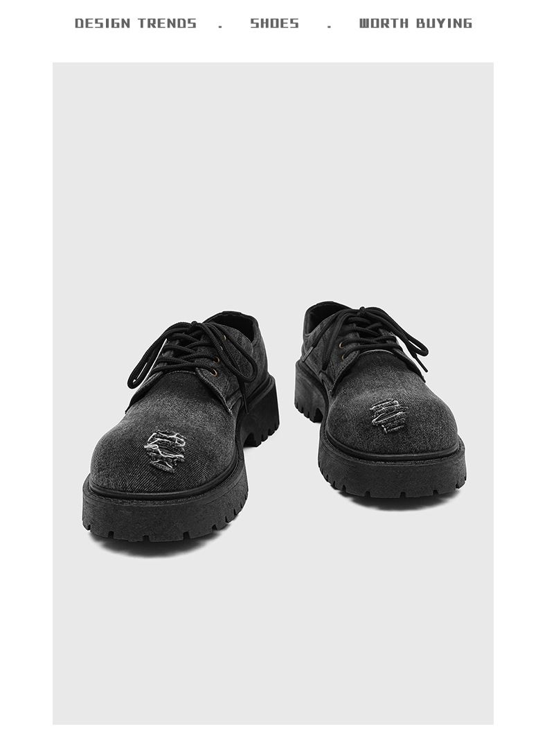 Men's Washed Denim Casual Big Head Low-Top Shoes With Height Increase Effect - Comfortable & Stylish For Everyday Wear_voghion.com