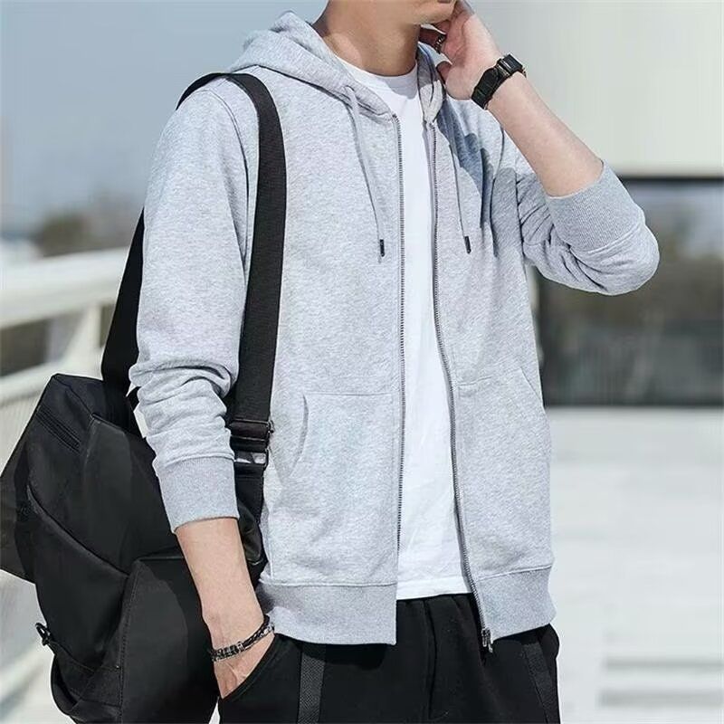 Herrenbekleidung Fleece-Kapuzenpullover mit Reißverschluss – Lässiger Pullover mit lockerer Passform und Seitentaschen, warmes Fleecefutter für Herbst und Winter, Streetwear-Mode_voghion.com