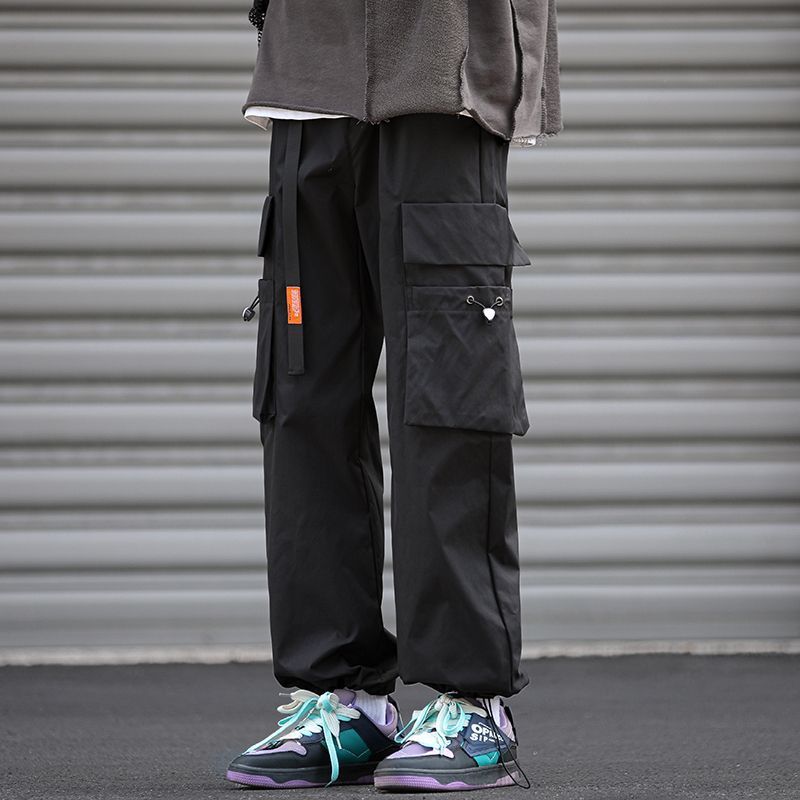 2024 new spring and autumn workwear casual for men, solid color loose multi pocket pants, leg binding pants_voghion.com