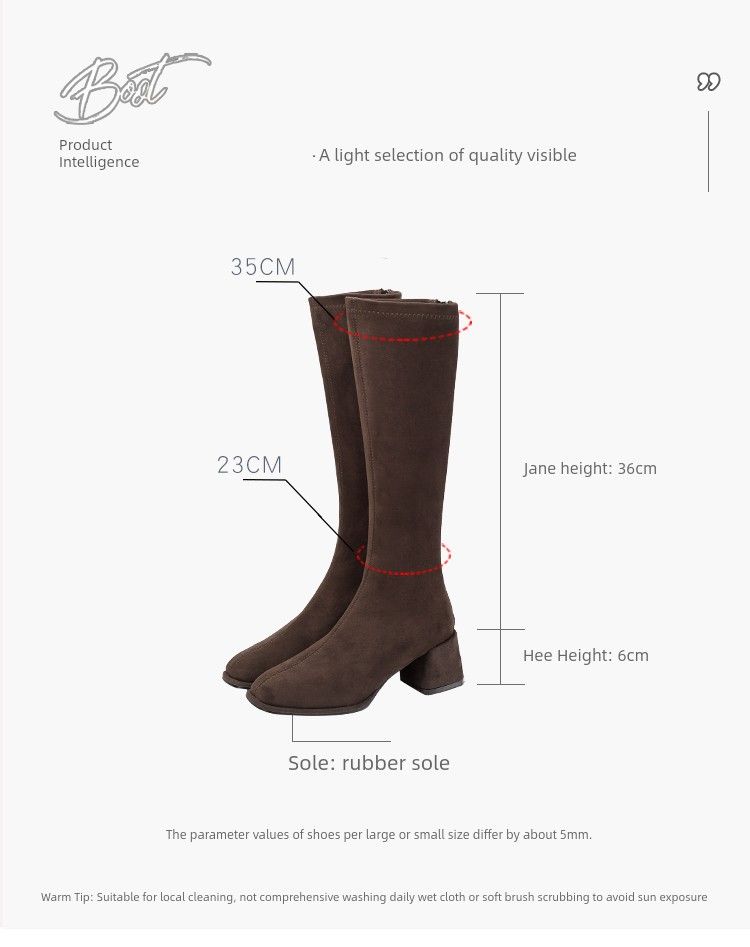 below The Knee Suede High Heel Square Head Shorty Long Boots_voghion.com