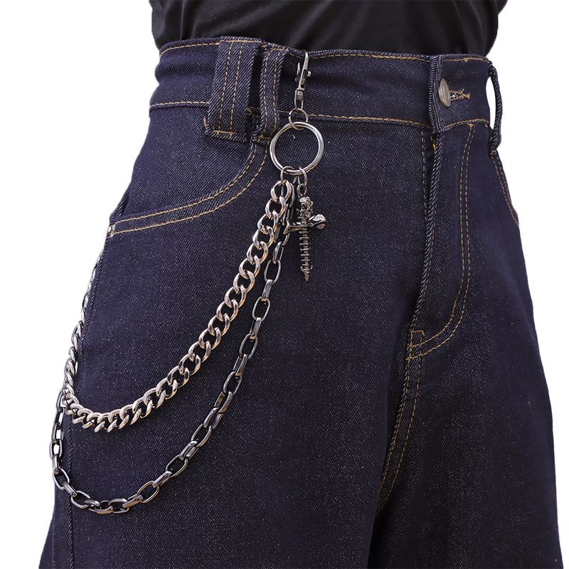 Catena per pantaloni in metallo a doppio strato, stile dark alla moda, con teschio e croce personalizzati, ciondolo a vite, accessorio in denim_voghion.com