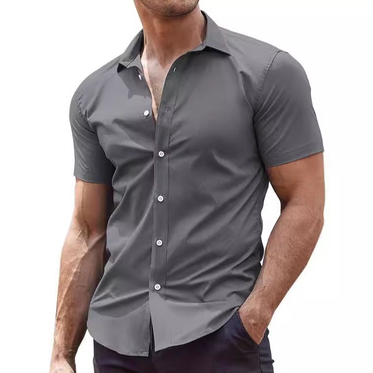 Kurzärmeliges, lässiges Button-Up-Hemd für Herren für Strand und Sommer_voghion.com