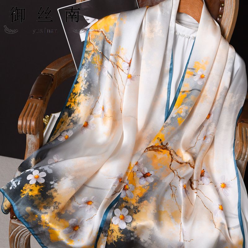 Sciarpa regalo lunga e piccola in raso di seta di gelso 100% stile cinese Hangzhou per donna_voghion.com