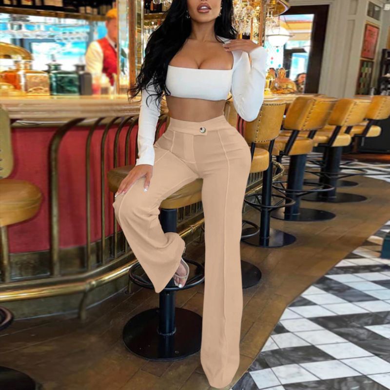 Abbigliamento donna autunno e inverno moda oro velluto a righe pantaloni casual da donna_voghion.com